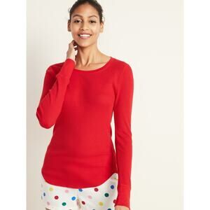 NWOT GAP red holiday waffle knit thermal bright red Christmas warm lounge XS
